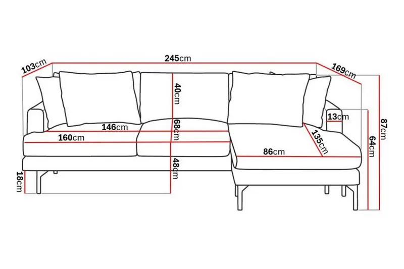 Menard 3-sits Högervänd L-formad Divansoffa i Manchester - Grå - Products - Möbler - Soffa - Divansoffa & schäslongsoffa - 3 sits soffa med divan