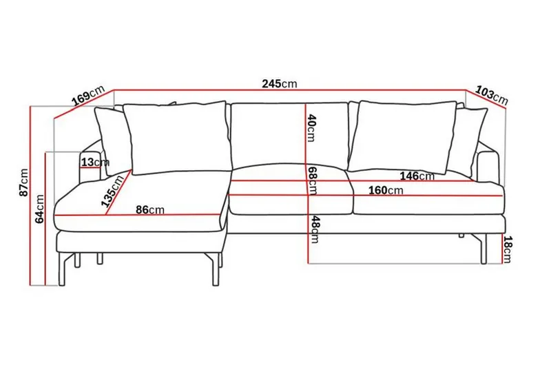 Menard 3-sits Vänstervänd L-formad Divansoffa i Manchester - Mörkgrå - Products - Möbler - Soffa - Divansoffa & schäslongsoffa - 3 sits soffa med divan