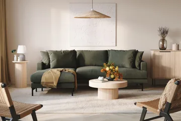 Menard 3-sits Vänstervänd L-formad Divansoffa i Manchester - Mörkgrön - Products - Möbler - Soffa - Divansoffa & schäslongsoffa - 3 sits soffa med divan