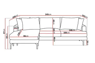 Menard 3-sits Vänstervänd L-formad Divansoffa i Tyg - Grå - Products - Möbler - Soffa - Divansoffa & schäslongsoffa - 3 sits soffa med divan