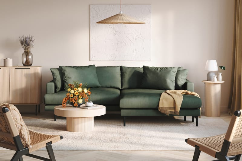 Menard 4-sits Högervänd L-formad Divansoffa i Manchester - Grön - Products - Möbler - Soffa - Divansoffa & schäslongsoffa - 4 sits soffa med divan