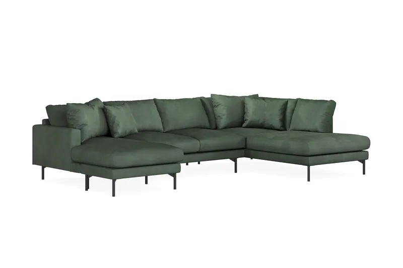 Menard 4-sits Högervänd Stor U-formad Djup Soffa med Divan och Schäslong i Manchester - Grön - Products - Möbler - Soffa - Divansoffa & schäslongsoffa - 4 sits soffa med divan