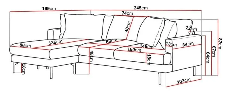 Menard 4-sits Vänstervänd L-formad Djup Divansoffa i Tyg - Brun - Products - Möbler - Soffa - Divansoffa & schäslongsoffa - 3 sits soffa med divan