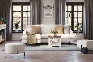Menard Compact 3-sits Vänstervänd L-formad Divansoffa i Bouclé - Vit - Products - Möbler - Soffa - Divansoffa & schäslongsoffa - 3 sits soffa med divan