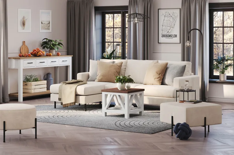 Menard Compact 3-sits Vänstervänd L-formad Divansoffa i Manchester - Beige - Products - Möbler - Soffa - Divansoffa & schäslongsoffa - 3 sits soffa med divan
