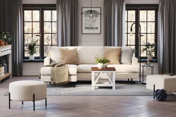 Menard Compact 3-sits Vänstervänd L-formad Divansoffa i Manchester - Beige - Products - Möbler - Soffa - Divansoffa & schäslongsoffa - 3 sits soffa med divan
