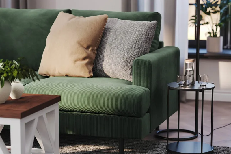 Menard Compact 3-sits Vänstervänd L-formad Divansoffa i Manchester - Grön - Products - Möbler - Soffa - Divansoffa & schäslongsoffa - 3 sits soffa med divan