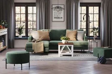 Menard Compact 3-sits Vänstervänd L-formad Divansoffa i Manchester - Grön - Products - Möbler - Soffa - Divansoffa & schäslongsoffa - 3 sits soffa med divan