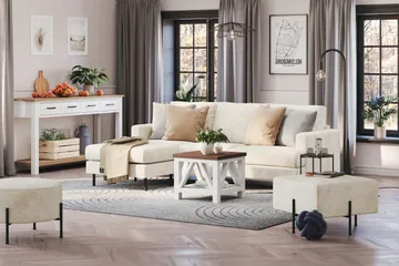 Menard Compact 3-sits Vänstervänd L-formad Divansoffa i Sammet - Krämvit - Products - Möbler - Soffa - Divansoffa & schäslongsoffa - 3 sits soffa med divan