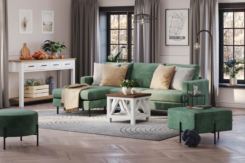 Menard Compact 3-sits Vänstervänd L-formad Divansoffa i Sammet - Mörkgrön - Products - Möbler - Soffa - Divansoffa & schäslongsoffa - 3 sits soffa med divan