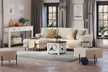 Menard Compact 3-sits Vänstervänd L-formad Divansoffa i Tyg - Beige - Products - Möbler - Soffa - Divansoffa & schäslongsoffa - 3 sits soffa med divan