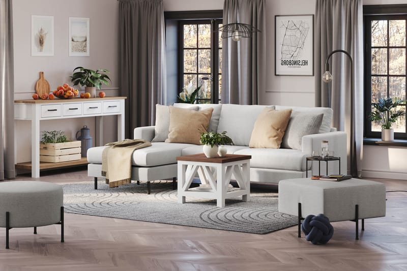 Menard Compact 3-sits Vänstervänd L-formad Divansoffa i Tyg - Ljusgrå - Products - Möbler - Soffa - Divansoffa & schäslongsoffa - 3 sits soffa med divan