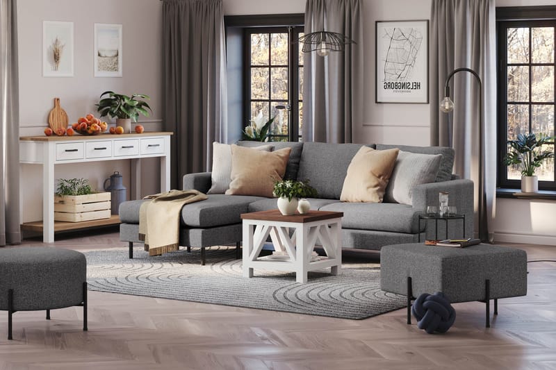 Menard Compact 3-sits Vänstervänd L-formad Divansoffa i Tyg - Mörkgrå - Products - Möbler - Soffa - Divansoffa & schäslongsoffa - 3 sits soffa med divan
