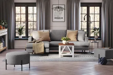Menard Compact 3-sits Vänstervänd L-formad Divansoffa i Tyg - Mörkgrå - Products - Möbler - Soffa - Divansoffa & schäslongsoffa - 3 sits soffa med divan