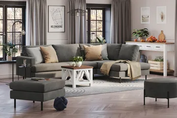 Menard Compact 4-sits Högervänd L-formad Schäslongsoffa i Manchester - Grå - Products - Möbler - Soffa - Divansoffa & schäslongsoffa - 4 sits soffa med divan