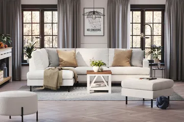 Menard Compact 4-sits Vänstervänd L-formad Schäslongsoffa i Bouclé - Vit - Products - Möbler - Soffa - Divansoffa & schäslongsoffa - 4 sits soffa med divan