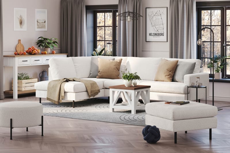 Menard Compact 4-sits Vänstervänd L-formad Schäslongsoffa i Bouclé - Vit - Products - Möbler - Soffa - Divansoffa & schäslongsoffa - 4 sits soffa med divan