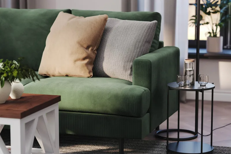 Menard Compact 4-sits Vänstervänd L-formad Schäslongsoffa i Manchester - Grön - Products - Möbler - Soffa - Divansoffa & schäslongsoffa - 4 sits soffa med divan