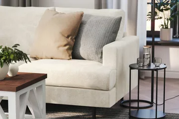 Menard Compact 4-sits Vänstervänd L-formad Schäslongsoffa i Sammet - Krämvit - Products - Möbler - Soffa - Divansoffa & schäslongsoffa - 4 sits soffa med divan