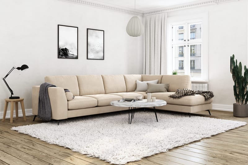 Ocean Lyx 4-sits Högervänd L-formad Schäslongsoffa i Sammet - Beige - Products - Möbler - Soffa - Divansoffa & schäslongsoffa - 4 sits soffa med divan