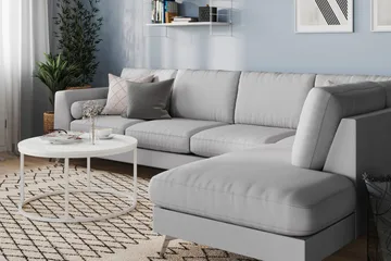 Ocean Lyx 4-sits Högervänd L-formad Schäslongsoffa i Tyg - Grå - Products - Möbler - Soffa - Divansoffa & schäslongsoffa - 4 sits soffa med divan