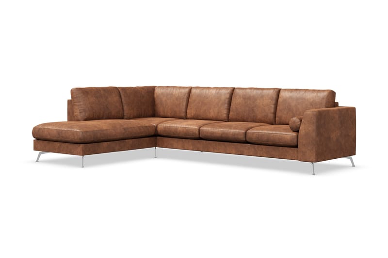Ocean Lyx 4-sits Vänstervänd L-formad Schäslongsoffa i Konstläder - Brun - Products - Möbler - Soffa - Divansoffa & schäslongsoffa - 4 sits soffa med divan
