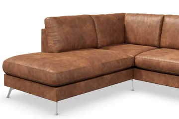 Ocean Lyx 4-sits Vänstervänd L-formad Schäslongsoffa i Konstläder - Brun - Products - Möbler - Soffa - Divansoffa & schäslongsoffa - 4 sits soffa med divan