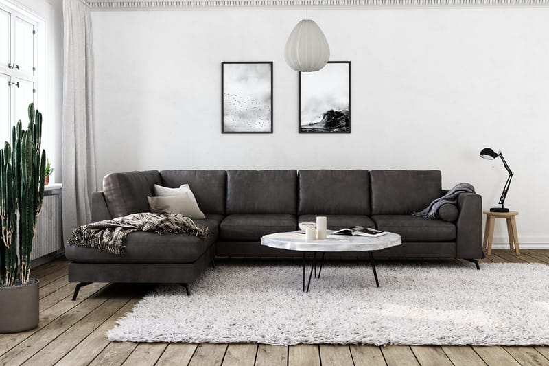 Ocean Lyx 4-sits Vänstervänd L-formad Schäslongsoffa i Konstläder - Mörkgrå - Products - Möbler - Soffa - Divansoffa & schäslongsoffa - 4 sits soffa med divan