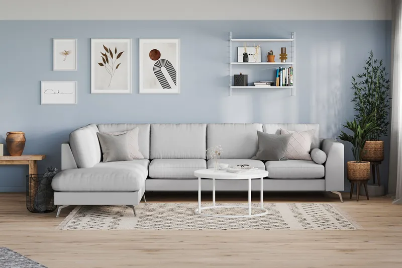 Ocean Lyx 4-sits Vänstervänd L-formad Schäslongsoffa i Tyg - Grå - Products - Möbler - Soffa - Divansoffa & schäslongsoffa - 4 sits soffa med divan