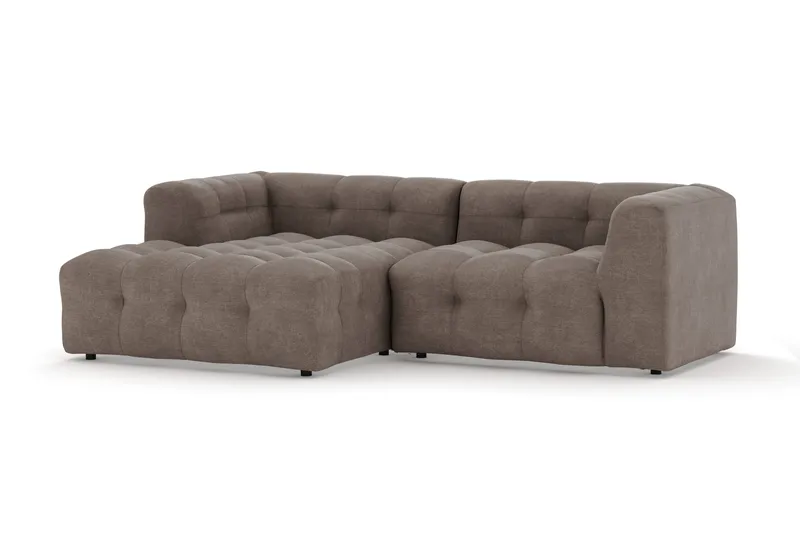 Puffy 3-sits bubblig soffa med divan vänster - Brun - Products - Möbler - Soffa - Bäddsoffa - Bäddsoffa divan