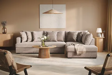 Rossita 4-sits Högervänd L-formad Djup Schäslongsoffa i Chenille - Grå / Brun - Products - Möbler - Soffa - Divansoffa & schäslongsoffa - 4 sits soffa med divan