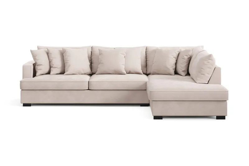 Rossita 4-sits Högervänd L-formad Djup Schäslongsoffa i Sammet - Beige - Products - Möbler - Soffa - Divansoffa & schäslongsoffa - 4 sits soffa med divan