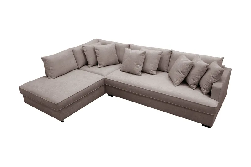 Rossita 4-sits Vänstervänd L-formad Djup Schäslongsoffa med Hel dyna i Chenille - Grå / Brun - Products - Möbler - Soffa - Divansoffa & schäslongsoffa - 4 sits soffa med divan