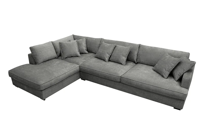 Rossita Lyx 4-sits Extra djup Soffa med Schäslong Vänster - Grå Chenille - Products - Möbler - Soffa - Divansoffa & schäslongsoffa - 4 sits soffa med divan