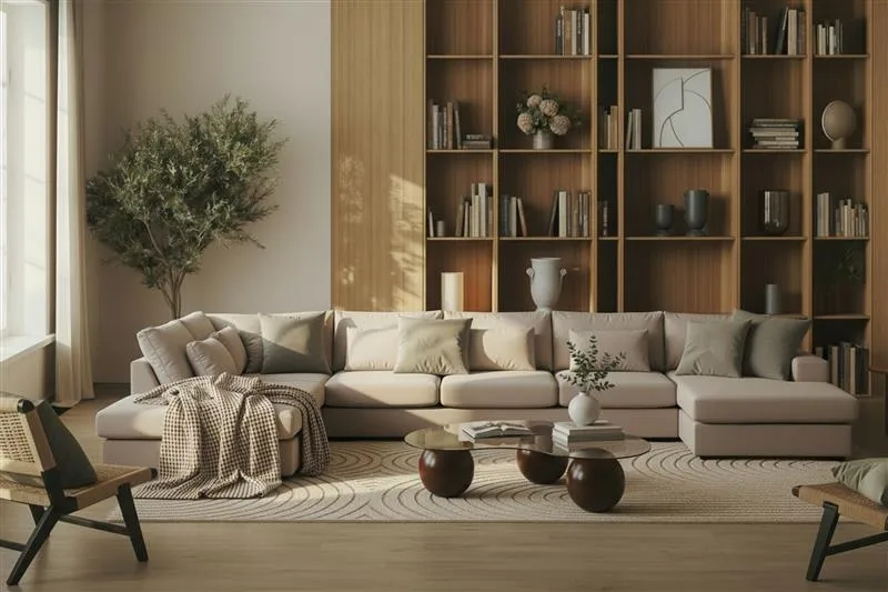 Grande 6-sits U-Soffa med Divan Höger - Beige Sammet - Products - Möbler - Soffa - Sammetssoffa