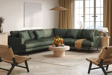 Menard 6-sits Högervänd L-formad Hörnsoffa i Manchester - Grön - Products - Möbler - Soffa - Hörnsoffa