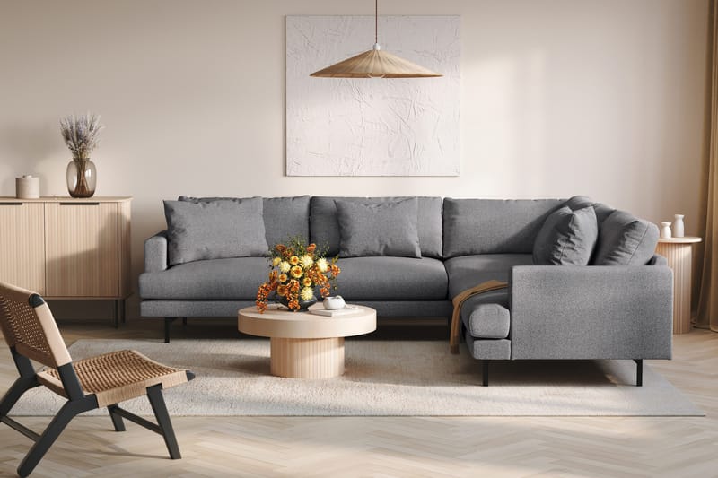 Menard 6-sits Högervänd L-formad Hörnsoffa i Tyg - Mörkgrå - Products - Möbler - Soffa - Hörnsoffa