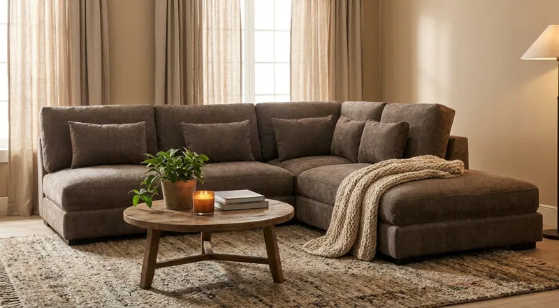 Dubai Schäslongsoffa Vänster Extra Djup i Chenille - Mörkbrun - Products - Möbler - Soffa - Modulsoffa - Komplett modulsoffa