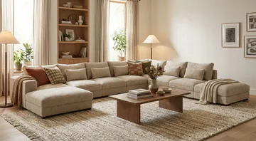 Dubai U-modulsoffa Large med Divan Vänster Extra Djup i Chenille - Beige - Products - Möbler - Soffa - Modulsoffa - Komplett modulsoffa