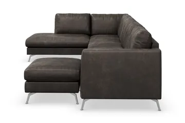 Ocean Lyx 6-sits Vänstervänd U-formad Soffa med Divan och Schäslong + Fotpall i Konstläder - Mörkgrå - Products - Möbler - Soffa - Divansoffa & schäslongsoffa