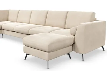 Ocean Lyx 6-sits Vänstervänd U-formad Soffa med Divan och Schäslong + Fotpall i Sammet - Beige - Products - Möbler - Soffa - Divansoffa & schäslongsoffa