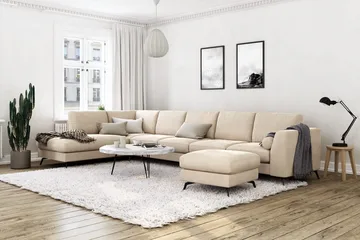 Ocean Lyx 6-sits Vänstervänd U-formad Soffa med Divan och Schäslong + Fotpall i Sammet - Beige - Products - Möbler - Soffa - Divansoffa & schäslongsoffa