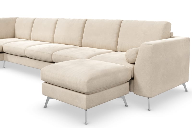 Ocean Lyx 6-sits Vänstervänd U-formad Soffa med Divan och Schäslong + Fotpall i Sammet - Beige - Products - Möbler - Soffa - Divansoffa & schäslongsoffa