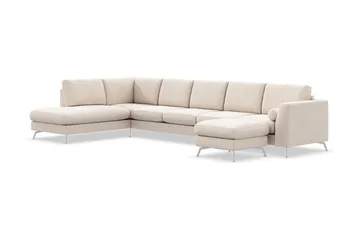 Ocean Lyx 6-sits Vänstervänd U-formad Soffa med Divan och Schäslong + Fotpall i Tyg - Beige - Products - Möbler - Soffa - Divansoffa & schäslongsoffa