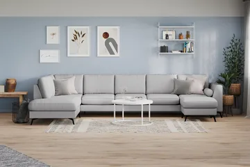 Ocean Lyx 6-sits Vänstervänd U-formad Soffa med Divan och Schäslong + Fotpall i Tyg - Grå - Products - Möbler - Soffa - U-soffa
