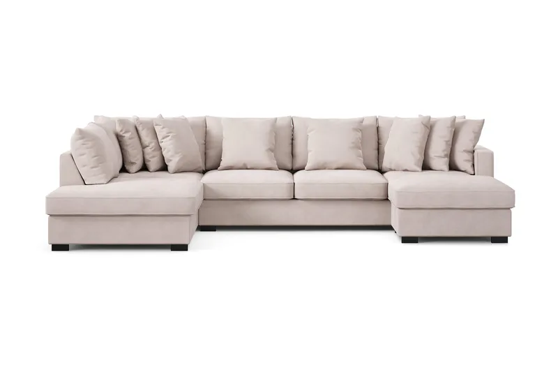Rossita 5-sits Vänstervänd U-formad Djup Soffa med Divan och Schäslong i Sammet - Beige - Products - Möbler - Soffa - Sammetssoffa