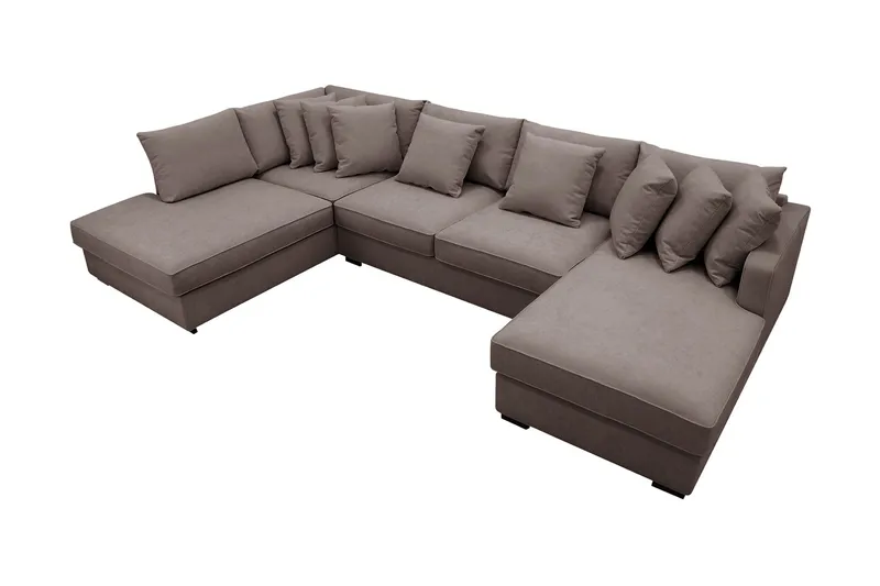 Rossita 5-sits Vänstervänd U-formad Djup Soffa med Divan och Schäslong i Tyg - Brun - Products - Möbler - Soffa - U-soffa