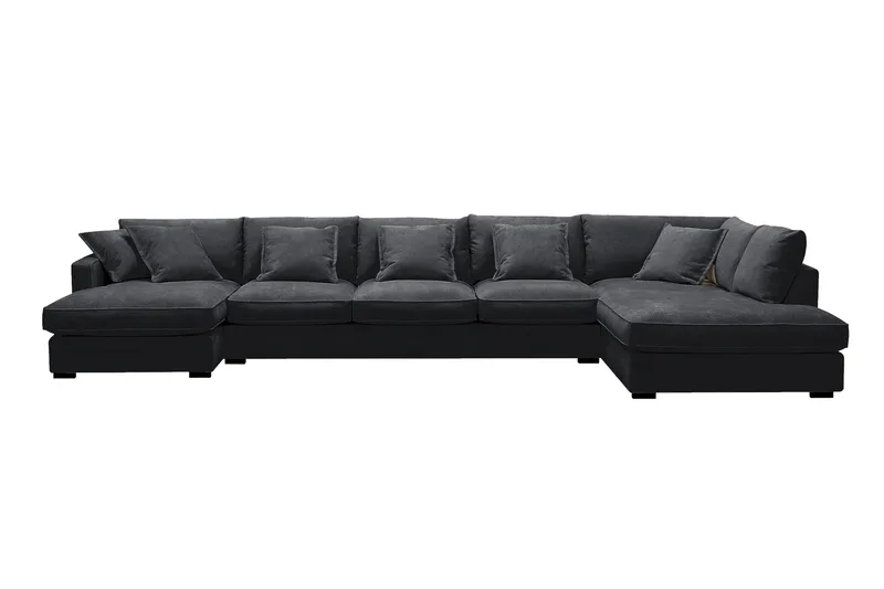 Rossita Lyx 6-sits Vänstervänd U-formad Extra djup Soffa med Divan och Schäslong i Chenille - Svart - Products - Möbler - Soffa - U-soffa