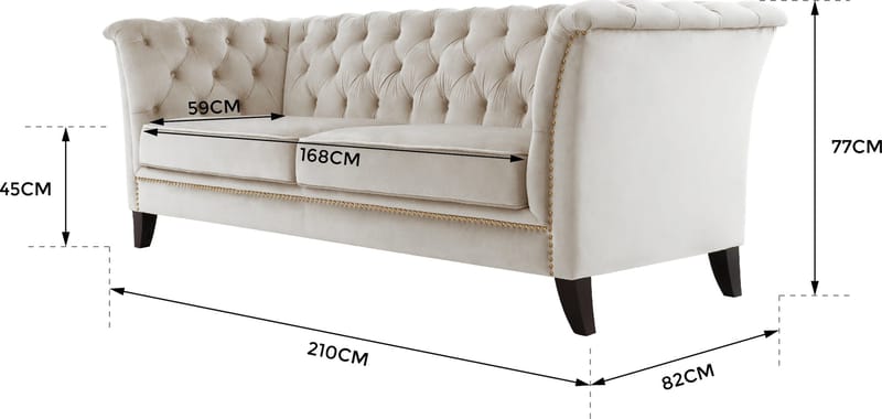 Soffa 3-sits Chesterfield beige - Milton - Beige sammet - Products - Möbler - Soffa - Chesterfield soffa