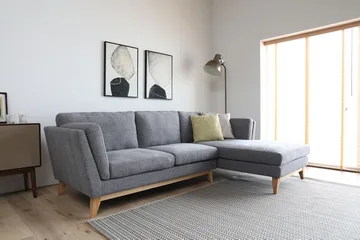 Soffa med divan grått tyg - 260 cm bred - grå - Products - Möbler - Soffa - Divansoffa & schäslongsoffa